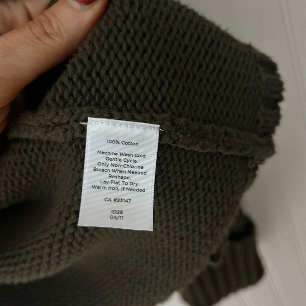 Talbots Large Chunky Dark Olive Knit Cardigan Clasp Close Sweater 100% Cotton - Picture 3 of 4
